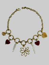 Load image into Gallery viewer, Handmade Stainless Steel Charm Necklace with Flower Outline, Freshwater Pearls & Red Heart Accents