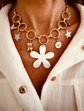 Load image into Gallery viewer, NOELISSIMA - Handmade Gold Stainless Steel Charm Necklace with Ceramic Flower, Shell Stars & Mixed Metal Charms