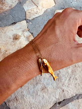 Load image into Gallery viewer, ADELAIDE necklace featuring two sculptural gold fish pendants.