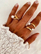 Load image into Gallery viewer, Textured gold pearl ring paired with statement jewellery for sophisticated everyday styling