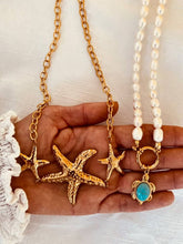 Load image into Gallery viewer, Ocean-inspired gold necklace styled with freshwater pearl jewellery.