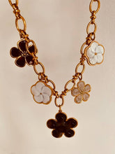 Učitaj sliku u preglednik galerije, Luxury gold necklace crafted from stainless steel with real gold plating and glossy enamel flower charms in neutral colours.
