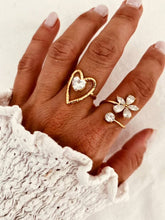 Load image into Gallery viewer, Crystal heart ring styled alongside a floral crystal ring for an elegant jewellery combination