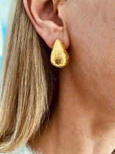 Load image into Gallery viewer, Pair of ANA gold teardrop earrings photographed on a white background, showcasing the organic teardrop shape and polished gold finish.
