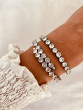 Load image into Gallery viewer, Side angle of zircon bracelet showing structure and continuous stone design
