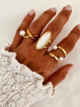 Load image into Gallery viewer, Adjustable gold pearl ring symbolising confidence, femininity and effortless luxury