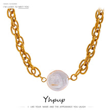 Load image into Gallery viewer, KERSEY - Yhpup New Stainless Steel Jewelry for Women Fashion Natural Pearl Chain Necklace joyería acero inoxidable mujer Anniversary Gift