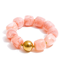 Load image into Gallery viewer, Multicolor square bead bracelet with stainless steel chain shown from front angle highlighting modern statement jewelry design