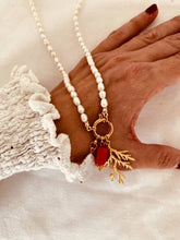 Load image into Gallery viewer, Elegant handmade necklace crafted with pearl beads and statement sea inspired charms