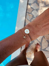 Load image into Gallery viewer, Elegant gold bracelet with colourful enamel charm.