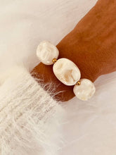 Load image into Gallery viewer, POXAM ivory resin statement bracelet with organic sculptural beads.