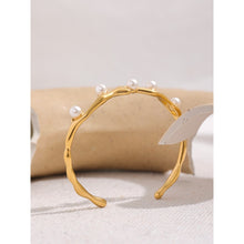 Load image into Gallery viewer, KYLEA - Yhpup Elegant Imitation Pearls Gold Color Stainless Steel Twist Cuff Bracelet Bangle Waterproof Charm Jewelry for Women Gift