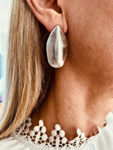 Load image into Gallery viewer, Silver statement leaf earrings with brushed finish.