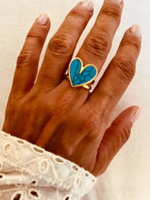 Load image into Gallery viewer, HEARTY ring featuring a bold turquoise heart on a gold band.