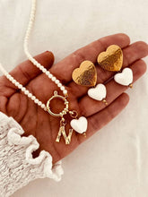 Load image into Gallery viewer, Elegant white heart statement earrings.