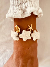 Load image into Gallery viewer, Handmade Florence bracelet with white textured beads and gold sea charms