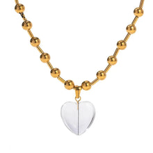 Load image into Gallery viewer, glass heart pendant detail clear necklace close up