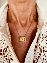 Load image into Gallery viewer, Detail of 18K gold plated stainless steel necklace with engraved sun ray pendant