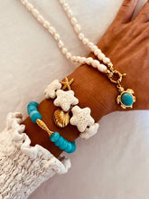 Load image into Gallery viewer, Gold fish charm bracelet with turquoise beads for beach styling