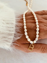 Load image into Gallery viewer, Delicate pearl necklace with personalized gold initial charm