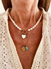 Load image into Gallery viewer, Elegant gold necklace with turquoise gemstone-inspired pendant and Tree of Life charm