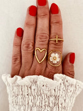 Load image into Gallery viewer, Minimalist gold heart ring styled with stacked jewelry