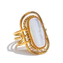 Load image into Gallery viewer, Adjustable shell statement ring in gold finish