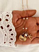 Load image into Gallery viewer, close up pearl accents on gold plated stainless steel chain summer necklace