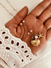 Load image into Gallery viewer, gold plated stainless steel necklace with pearl starfish and seashell pendants summer jewelry