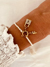 Učitaj sliku u preglednik galerije, Personalised rope bracelet with custom initial charm and zircon padlock accent