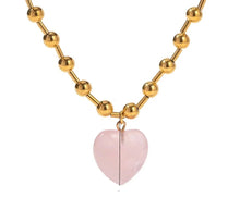 Load image into Gallery viewer, pink glass heart pendant necklace stainless steel beaded chain elegant jewelry