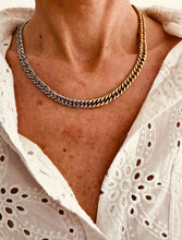 Load image into Gallery viewer, Statement two tone chain necklace with thick gold and silver links front view