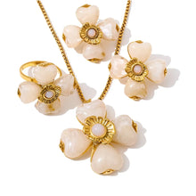 Load image into Gallery viewer, Stainless steel flower ring with bold acrylic petals and adjustable design