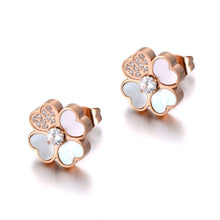 Load image into Gallery viewer, Classic Stainless Steel White/Black Shell Wedding Earrings For Women CZ Crystl Flower Earrings For Christmas Gift