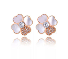Load image into Gallery viewer, Classic Stainless Steel White/Black Shell Wedding Earrings For Women CZ Crystl Flower Earrings For Christmas Gift