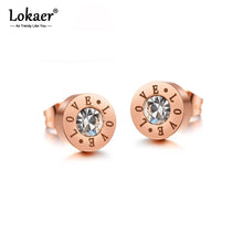 Load image into Gallery viewer, Lokaer Luxury Stainless Steel CZ Crystal Stud Earrings Jewelry For Women Romantic LOVE Letter Rose Gold Color Earrings E17106