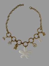 Load image into Gallery viewer, Handmade Gold Stainless Steel Charm Necklace with Ceramic Flower, Shell Stars &amp; Mixed Metal Charms
