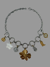 Load image into Gallery viewer, Handmade Silver Stainless Steel Necklace with Gold Flower, Freshwater Flower &amp; Mixed Metal Charms
