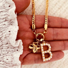 Load image into Gallery viewer, BADRU gold chain necklace with clover and initial.
