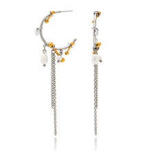 Učitaj sliku u preglednik galerije, Close-up of C shaped earrings showing zirconia sparkle and paper clip pendant craftsmanship
