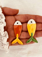 Load image into Gallery viewer, Yellow fish earrings inspired by Mediterranean summers.
