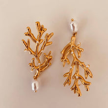 Load image into Gallery viewer, Gold coral branch earrings displayed as a pair.
