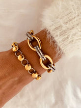 Load image into Gallery viewer, Two tone chain bracelet styled with outfit demonstrating modern everyday jewelry style
