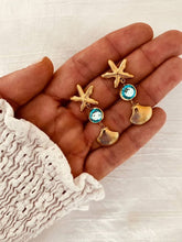 Load image into Gallery viewer, Close-up of ABIGAIL earrings with sparkling turquoise crystal.

