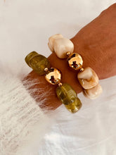 Load image into Gallery viewer, Cream Marble and Olive Marble IZZA bracelets worn together for a sophisticated stacked bracelet look.
