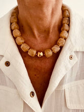 Load image into Gallery viewer, Taupe Marble necklace featuring chunky marbled resin beads in warm neutral tones with luxurious gold detailing.
