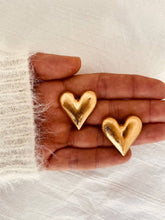 Load image into Gallery viewer, JOSIE gold heart statement earrings with brushed finish.
