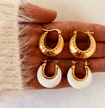 Load image into Gallery viewer, Acrylic white hoop earrings designed for lightweight comfortable all-day wear with stainless steel structure
