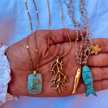Load image into Gallery viewer, Close-up of the gold coral branch pendant showcasing its organic sculptural design.
