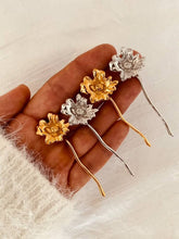 Load image into Gallery viewer, Close-up of KEYLA sculptural flower earrings.
